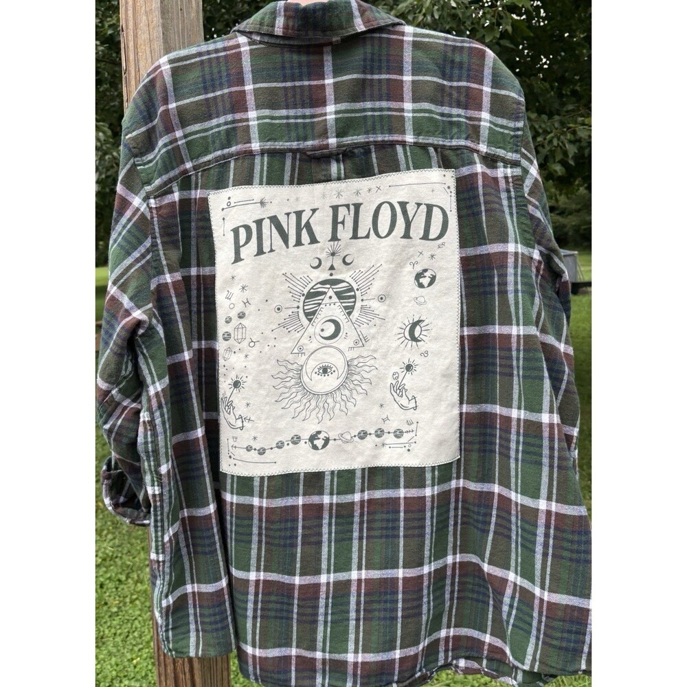 Pink Floyd Upcycled Flannel Button Up Long Sleeve Shirt Men’s Size 3XL Plaid